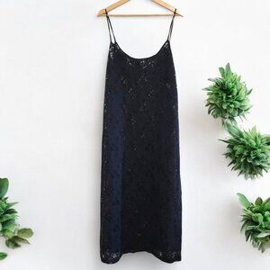 Vintage Victoria's Secret Black Lace Sheer Maxi Swim Cover Dress Size Large